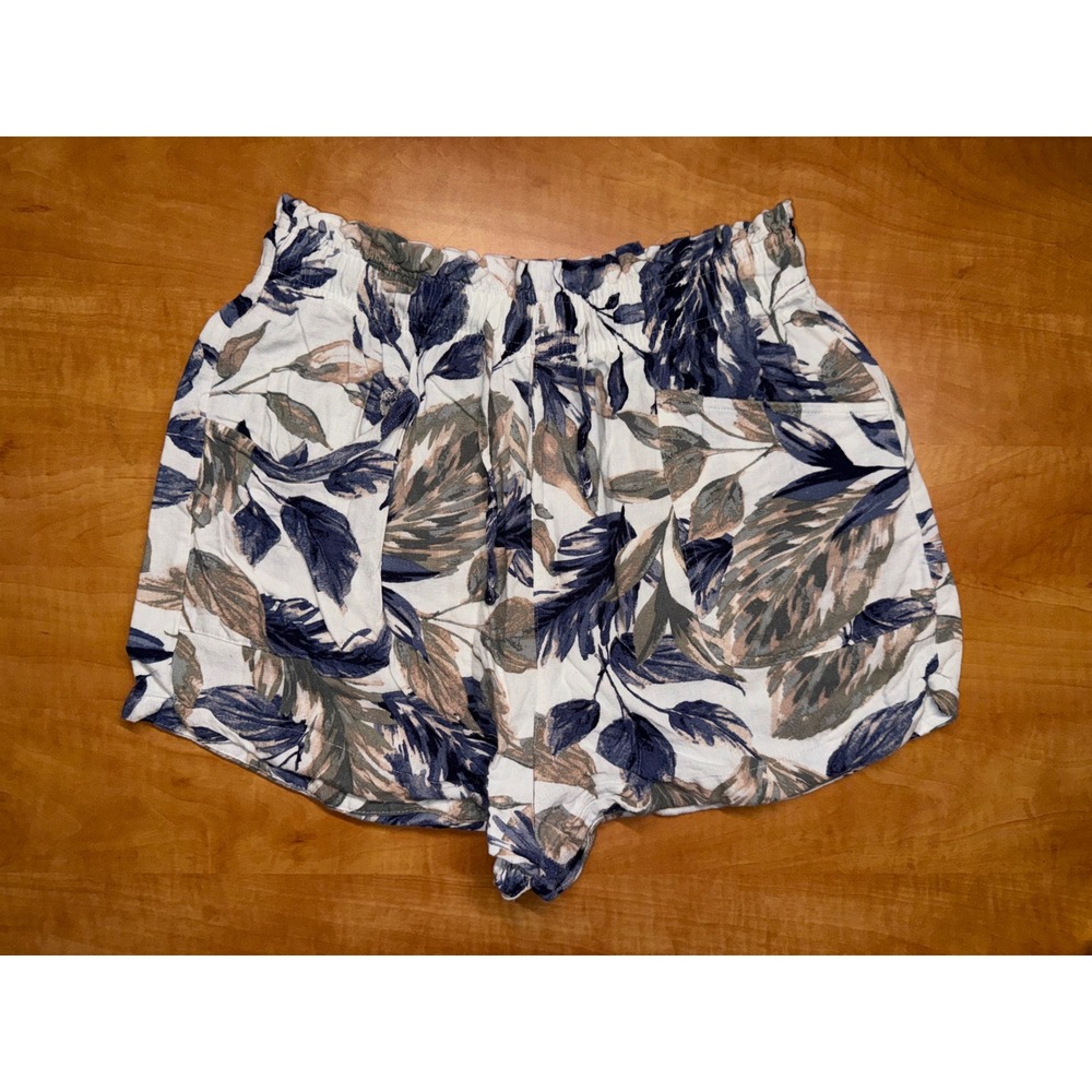 Classic‎ Concepts Tropical Leaf Linen Blend Shorts Blue Green Large